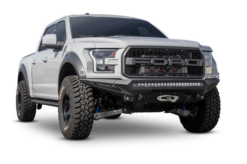 Ford Raptor Bumper - Front - Addictive Desert Designs - Stealth Fighter with Winch Mount - Hammer Black Powder Coat finish with Satin Black Panels - `17-`27